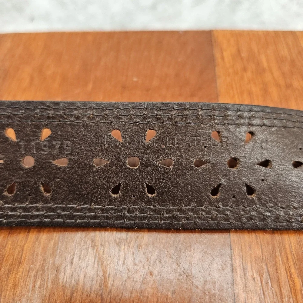 vintage Y2K brown CUT-OUT Floral belt 38 italian bonded leather 38
